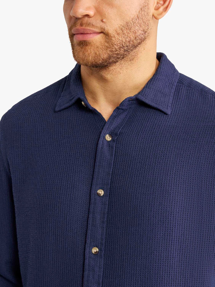 Oasis Long Sleeve Button Up | Navy Waffle