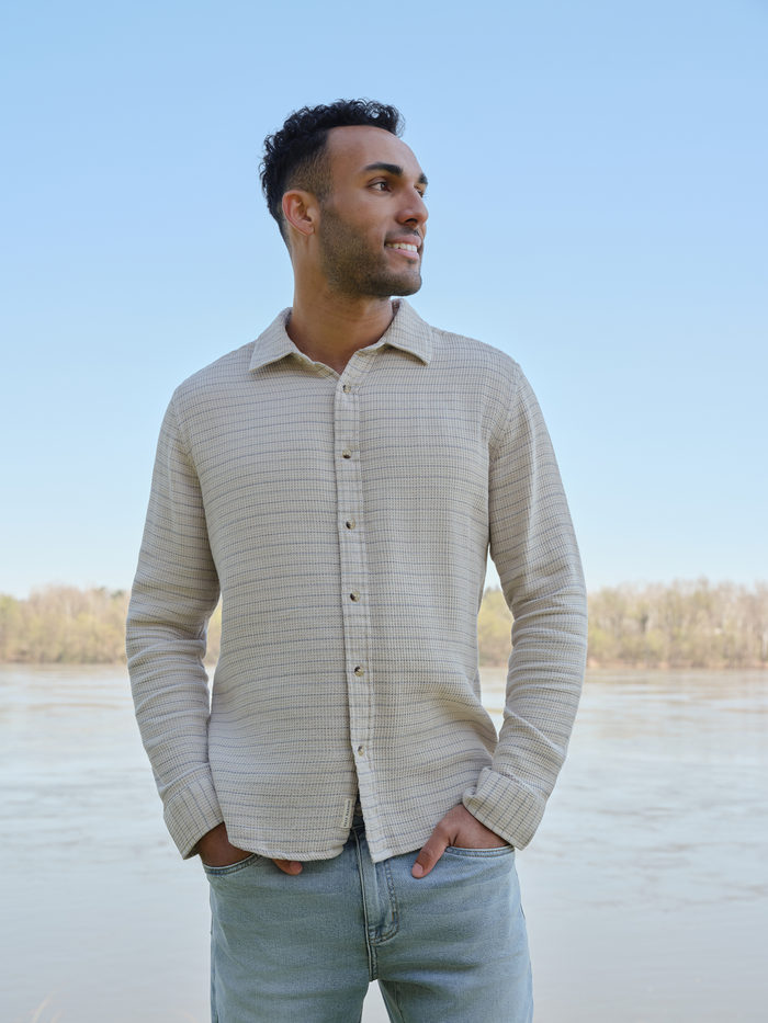 Oasis Long Sleeve Button Up | Navy Waffle