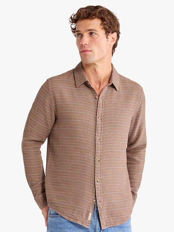 Oasis Long Sleeve Button Up | Sandbar Waffle Stripe