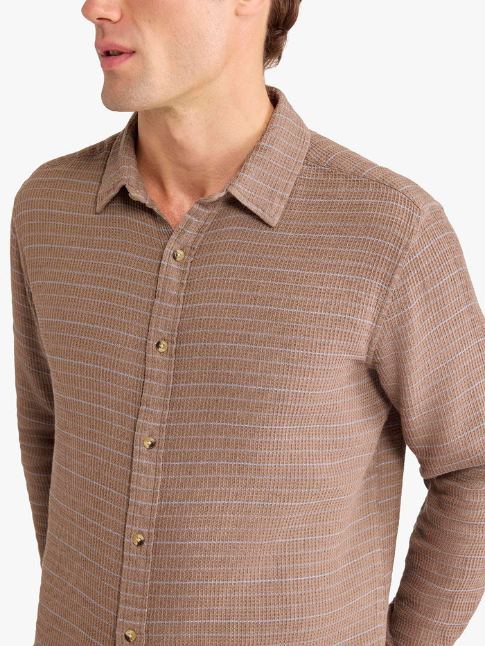 Oasis Long Sleeve Button Up | Sandbar Waffle Stripe