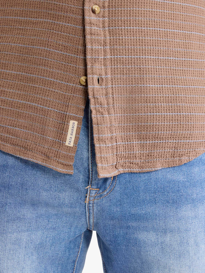 Oasis Long Sleeve Button Up | Sandbar Waffle Stripe