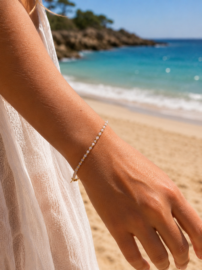 Oceanic Loops Lavender Bracelet Gold with lavender gemstones and gold accents, Australian-designed coastal jewellery by Lush Designs Jewellery.