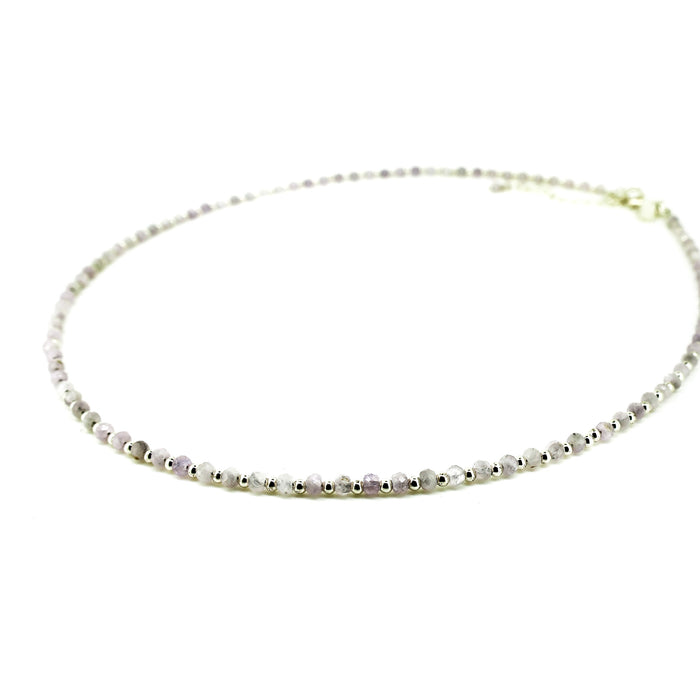 Oceanic Loops Lavender Necklace with Kunzite and Silver Beads