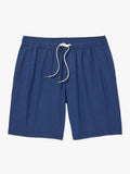 Navy 8 inch one shorts with a drawstring on a white background