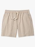 Khaki one shorts in 8 inch inseam with a drawstring on a white background