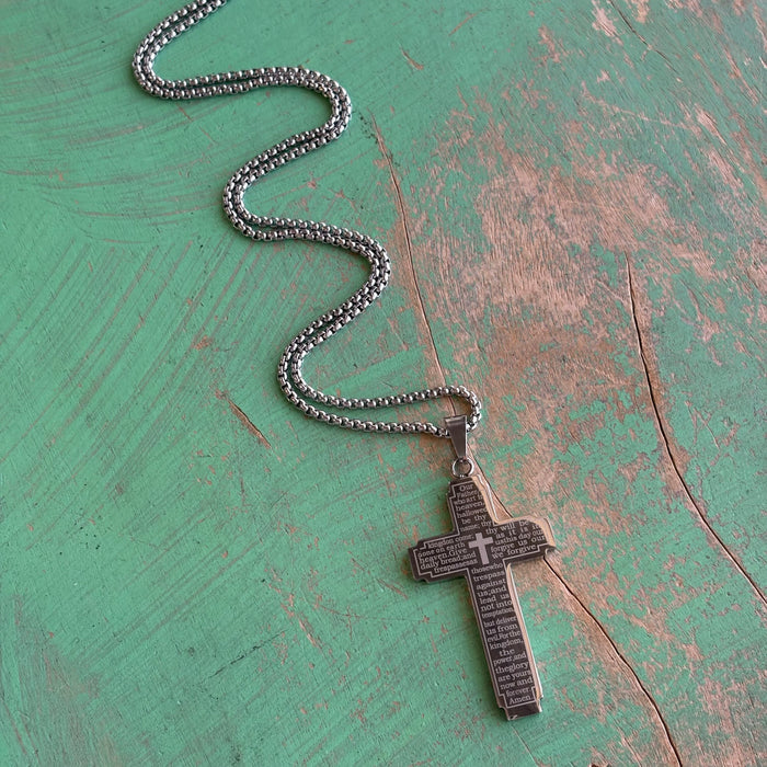 Our Father Cross Stainless Steel Necklace