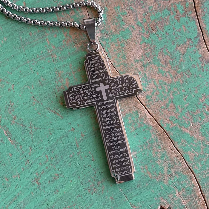 Our Father Cross Stainless Steel Necklace