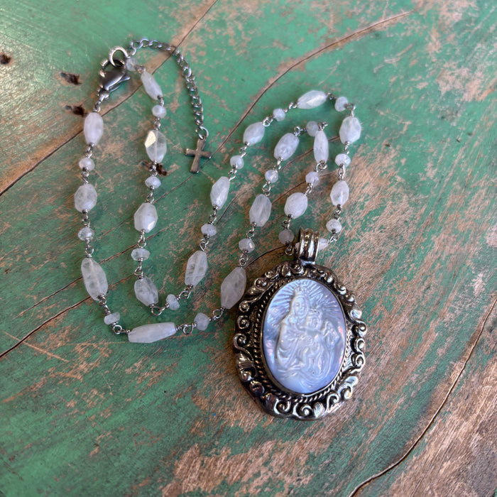 Our Lady of Mt Carmel Mother of  Pearl Necklace or Pendant