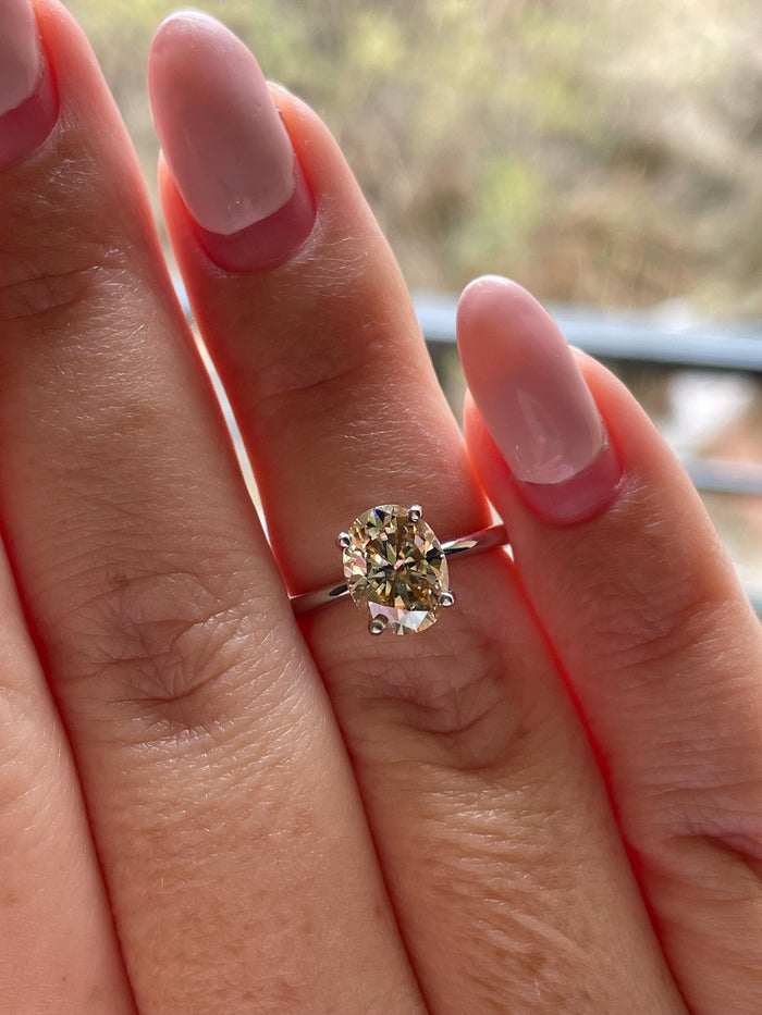 Oval cut champagne moissanite engagement ring in yellow gold vermeil, Sterling Silver 925 moissanite ring, gift for her
