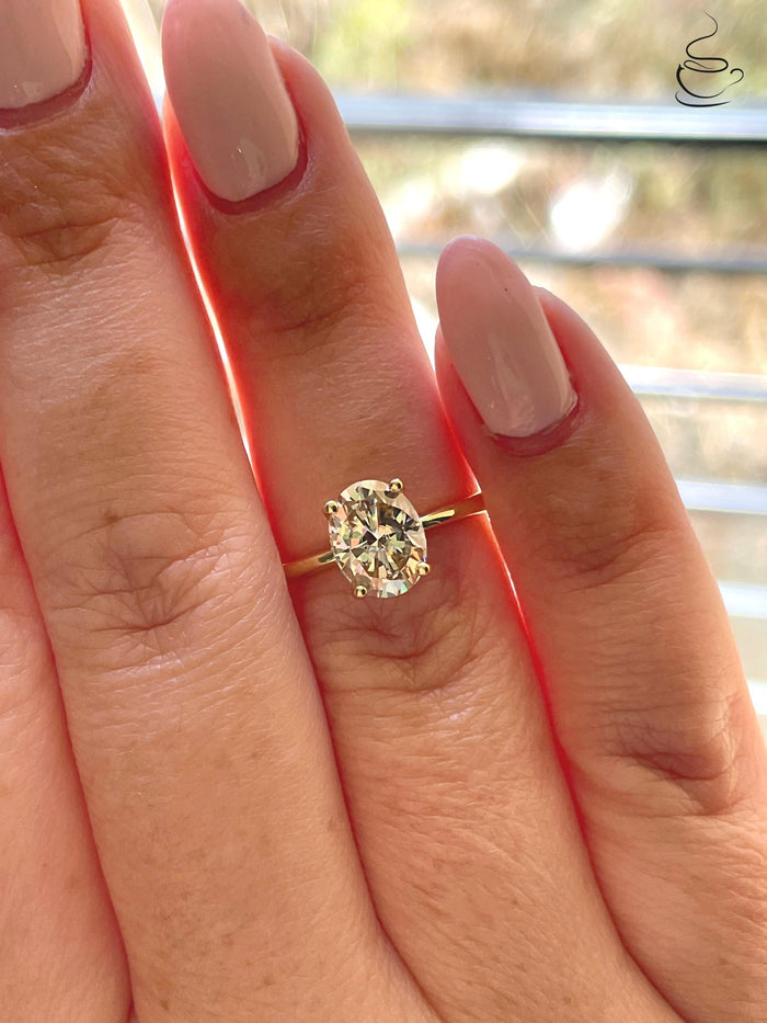 Oval cut champagne moissanite engagement ring in yellow gold vermeil, Sterling Silver 925 moissanite ring, gift for her