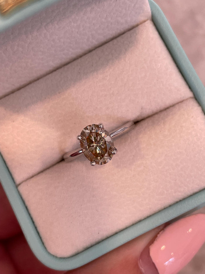 Oval cut champagne moissanite engagement ring in yellow gold vermeil, Sterling Silver 925 moissanite ring, gift for her