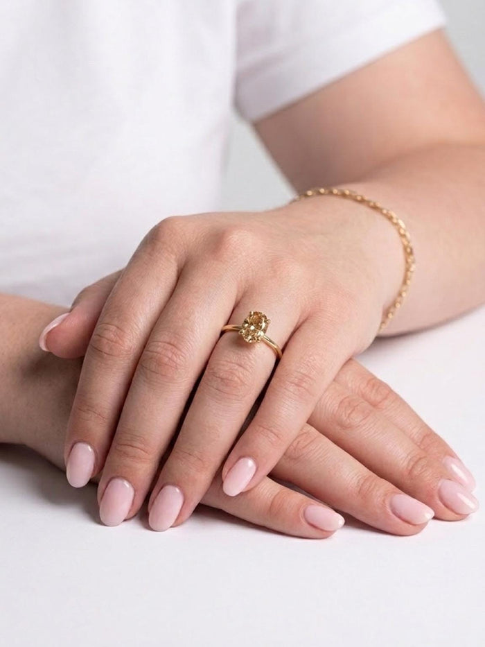 Oval cut champagne moissanite engagement ring in yellow gold vermeil, Sterling Silver 925 moissanite ring, gift for her