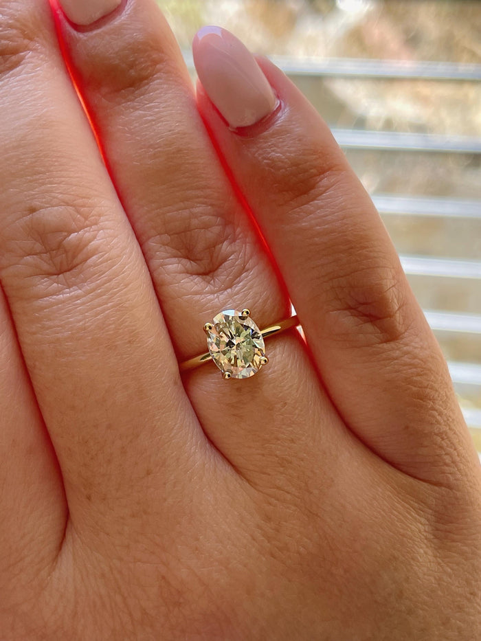 Oval cut champagne moissanite engagement ring in yellow gold vermeil, Sterling Silver 925 moissanite ring, gift for her