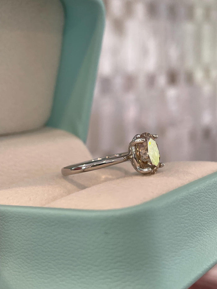 Oval cut champagne moissanite engagement ring in yellow gold vermeil, Sterling Silver 925 moissanite ring, gift for her