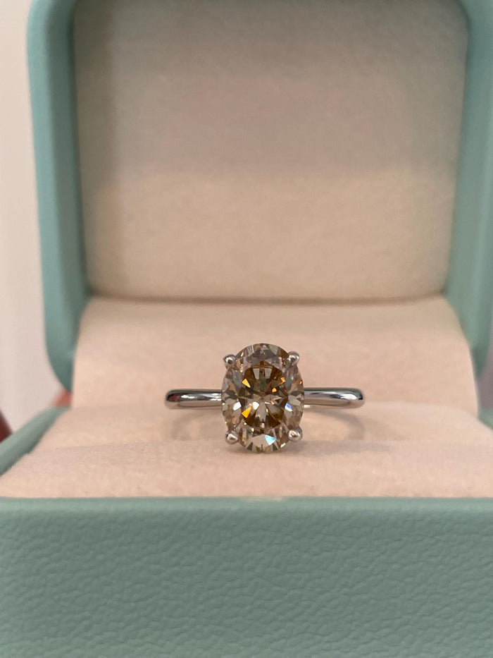 Oval cut champagne moissanite engagement ring in yellow gold vermeil, Sterling Silver 925 moissanite ring, gift for her