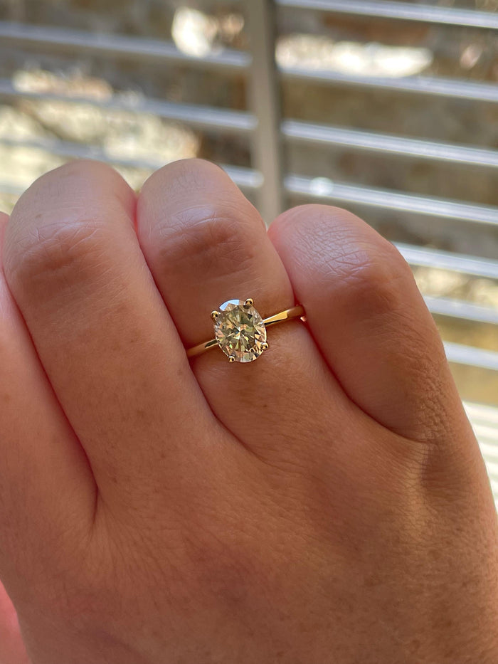 Oval cut champagne moissanite engagement ring in yellow gold vermeil, Sterling Silver 925 moissanite ring, gift for her