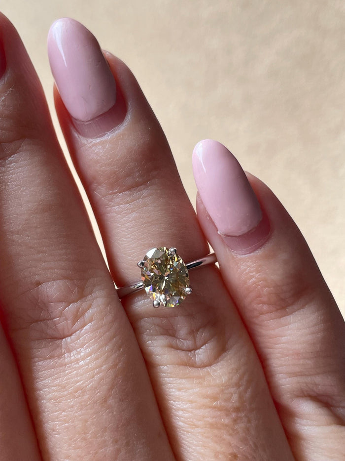 Oval cut champagne moissanite engagement ring in yellow gold vermeil, Sterling Silver 925 moissanite ring, gift for her