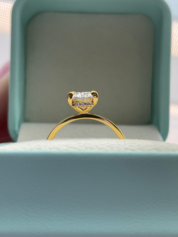 Oval Cut CZ Engagement Ring Hidden Halo, Gold Over Sterling Silver