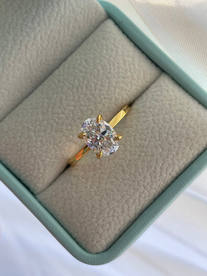 Oval Cut CZ Engagement Ring Hidden Halo, Gold Over Sterling Silver