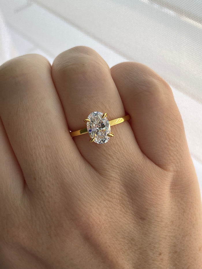 Oval Cut CZ Engagement Ring Hidden Halo, Gold Over Sterling Silver