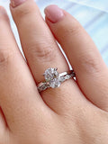 Oval Cut CZ Sterling Silver Engagement Ring Set: Hidden Halo, Eternity Band