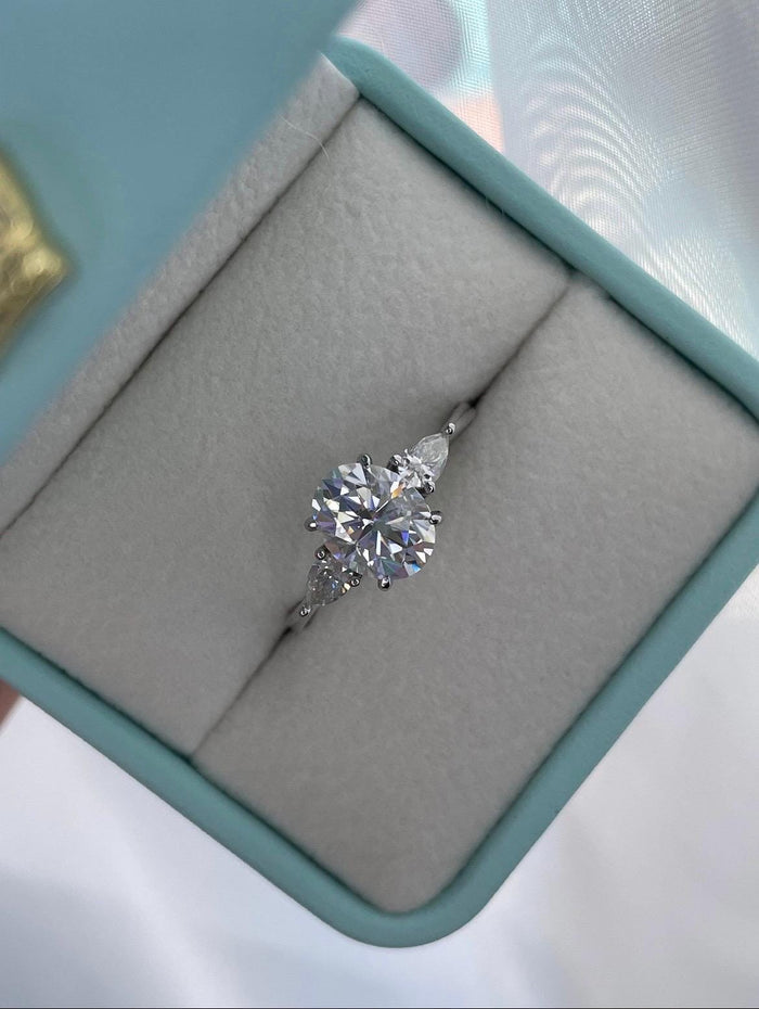 Oval Moissanite Engagement Ring: Sterling Silver Three Stone Promise Ring