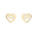 Heart paw cutout stud earrings in gold tone, heart-shaped back with paw detail