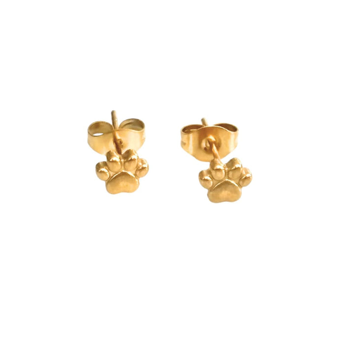 Gold mini paw print stud earrings, small paw charm on screw-back posts