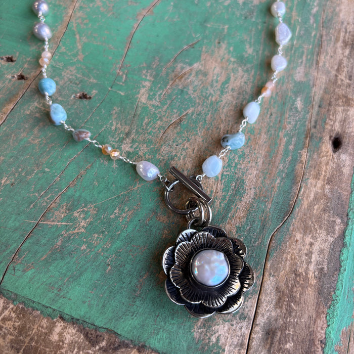 Peaceful Pearl Flower Necklace or Ring