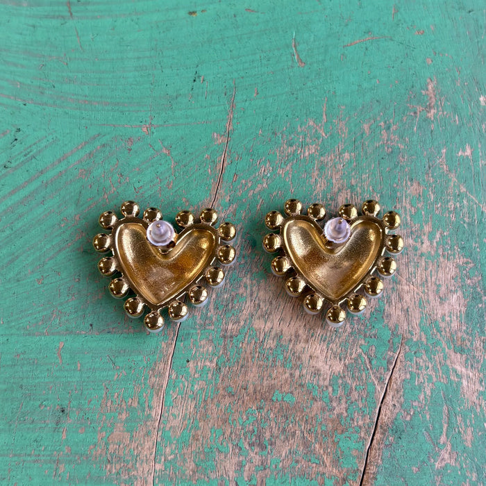 Pearl-Embraced Gold Heart Post Earrings
