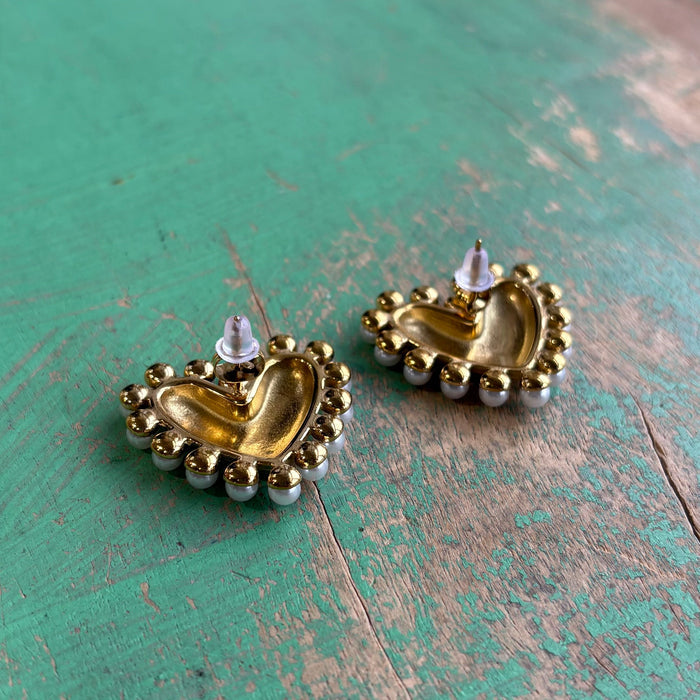 Pearl-Embraced Gold Heart Post Earrings