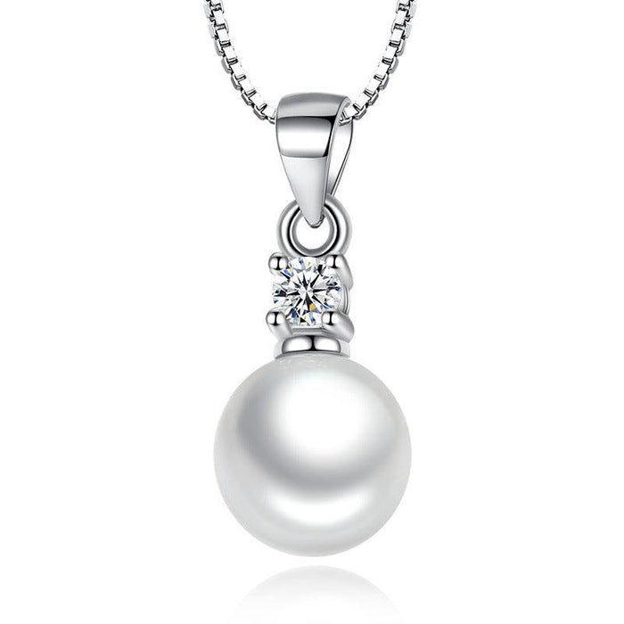Silver pearl pendant necklace with cubic zirconia accent and round pearl