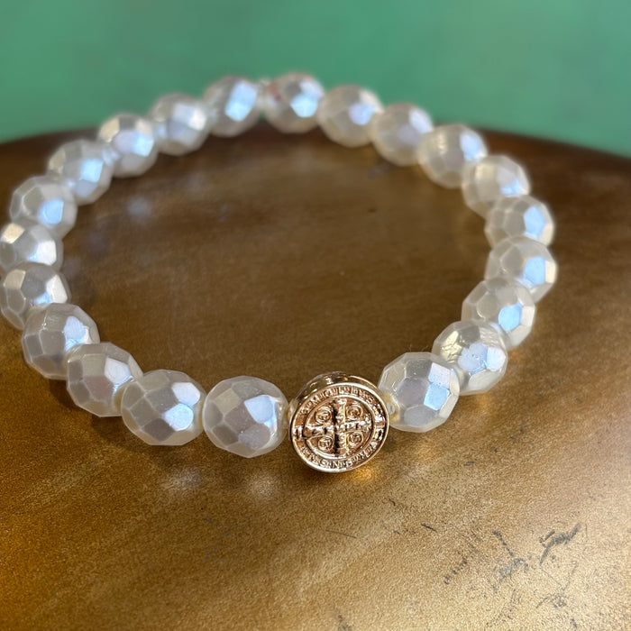 Pearlized Czech Glass St Benedict Beaded Bracelet