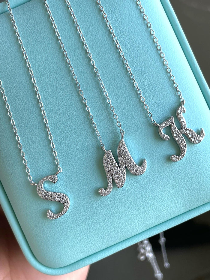 Personalized Moissanite Sterling Silver 925 Initial Necklace, Moissanite Pendant, Letter Necklace