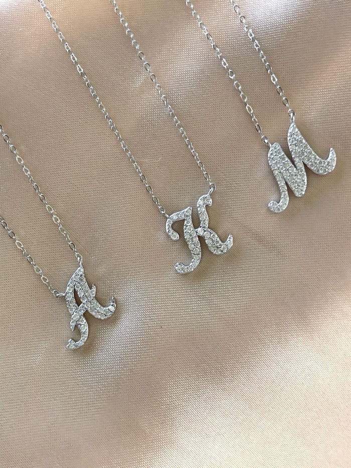 Personalized Moissanite Sterling Silver 925 Initial Necklace, Moissanite Pendant, Letter Necklace