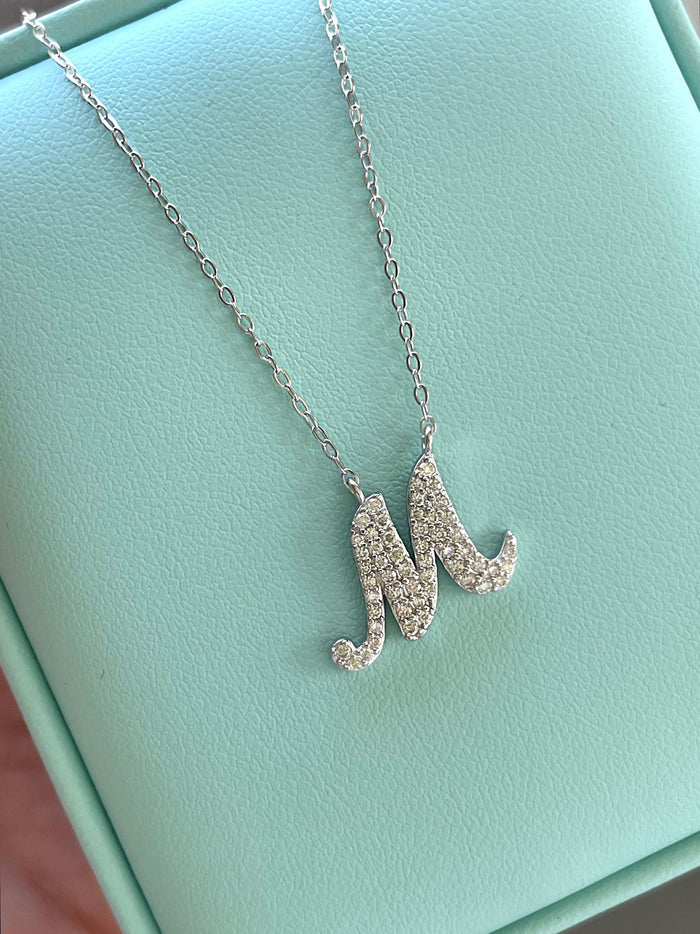 Personalized Moissanite Sterling Silver 925 Initial Necklace, Moissanite Pendant, Letter Necklace