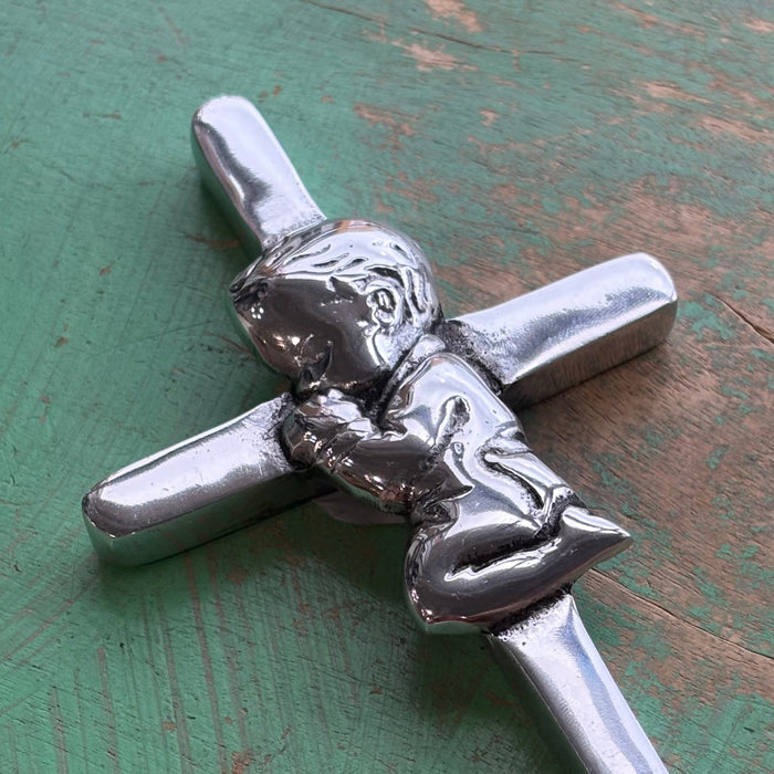 Pewter Kneeling Child Smooth Cross