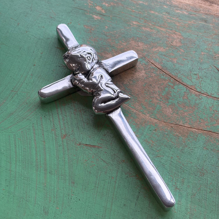 Pewter Kneeling Child Smooth Cross