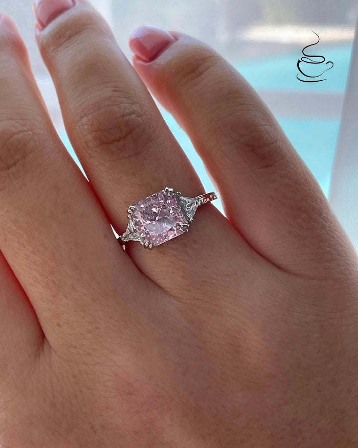 Pink diamond engagement ring Crushed ice 3CT pink CZ simulated diamond in sterling silver 925. Engagement ring, promise ring, 3 stone ring