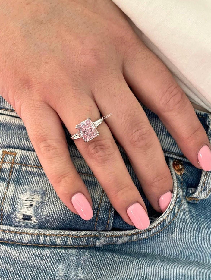Pink ring. Sterling Silver 925 engagement ring with 3.3Ct crushed ice pink CZ simulated diamond