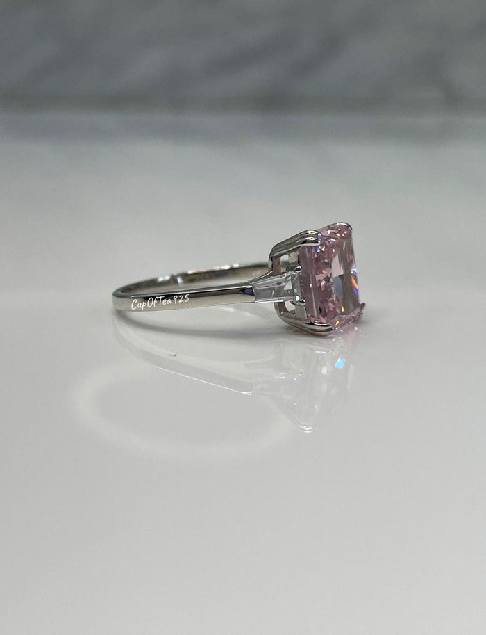 Pink ring. Sterling Silver 925 engagement ring with 3.3Ct crushed ice pink CZ simulated diamond
