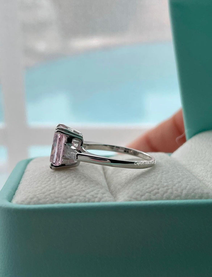 Pink ring. Sterling Silver 925 engagement ring with 3.3Ct crushed ice pink CZ simulated diamond