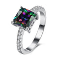 Princess cut mystic topaz ring with pavé band