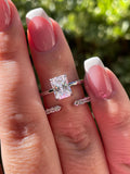 Radiant Cut Bridal Set with hidden halo, Yellow Gold vermeil, Sterling Silver Engagement Ring set with simulated diamonds, proposal ring