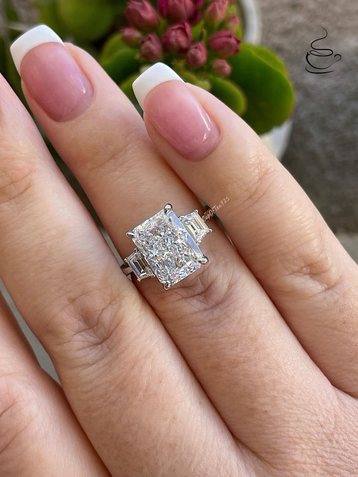 Radiant Cut CZ Engagement Ring 3.5CT crushed ice cut, Sterling Silver 925