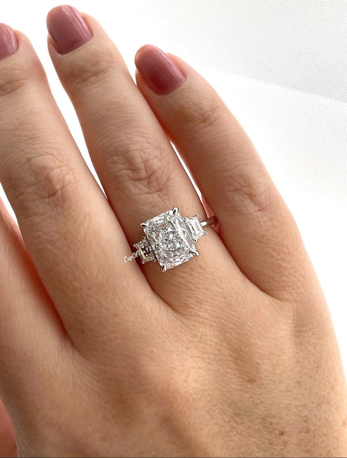 Radiant Cut CZ Engagement Ring 3.5CT crushed ice cut, Sterling Silver 925