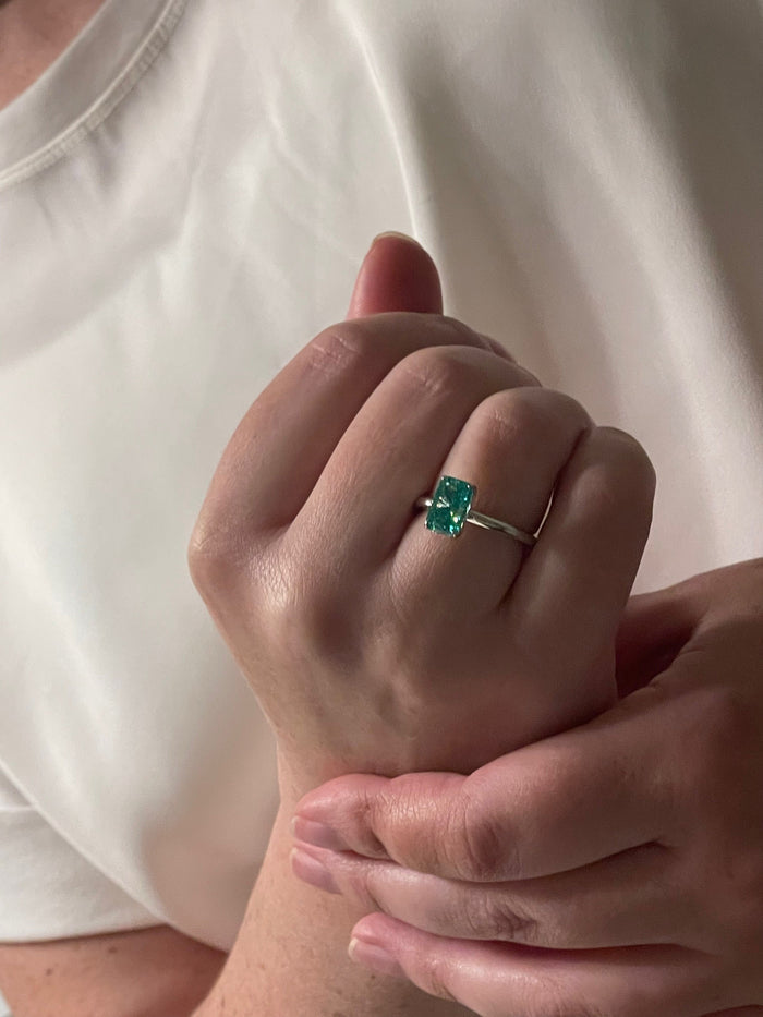 Radiant Cut Parabia CZ Ring: Sterling Silver Engagement Ring