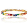 Gold-tone tennis bracelet with rainbow marquise cubic zirconia stones
