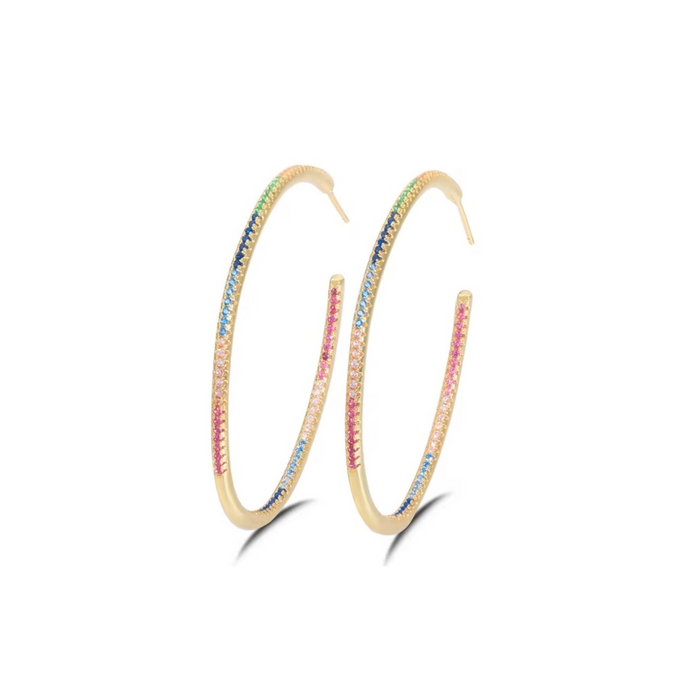 Rainbow hoop earrings with pavé stones in gold-tone metal