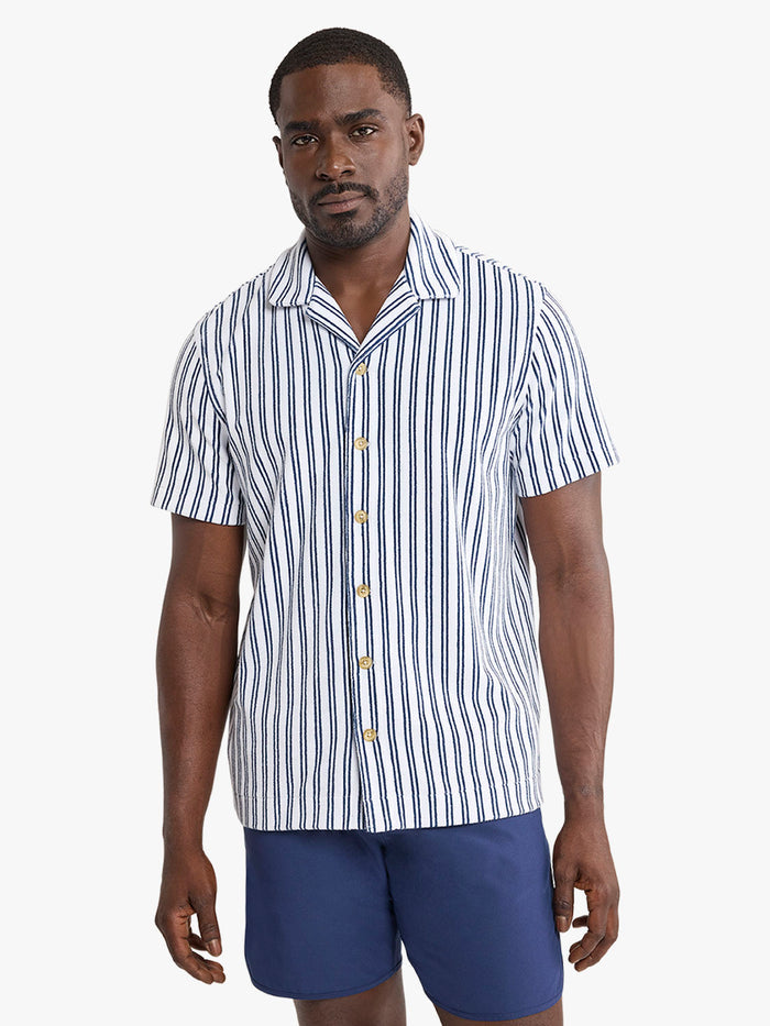 Ravello Terry Short Sleeve Button Up | Beach Stripe